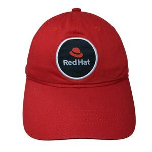 Red Hat Strapback Hat Red One Size Adjustable Embroidered Vented Holes 6 Panel